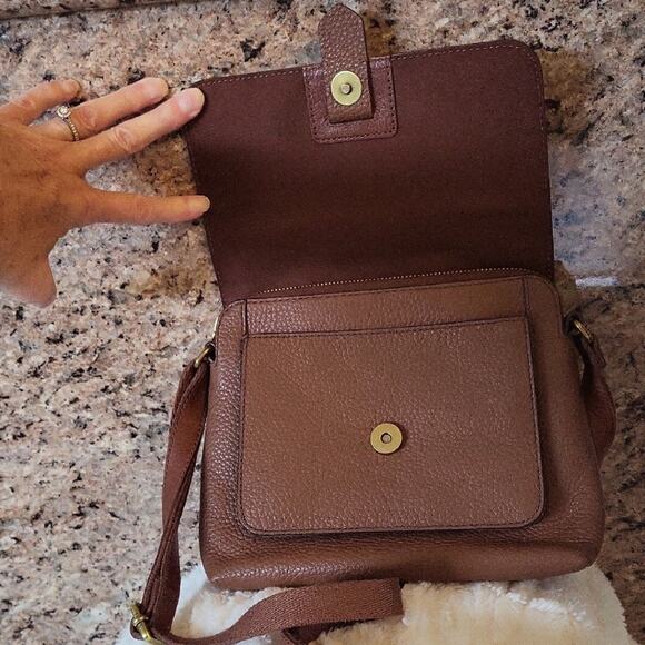 Fossil Tan Leather Crossbody Bag Shoulder Purse - Picture 7 of 16
